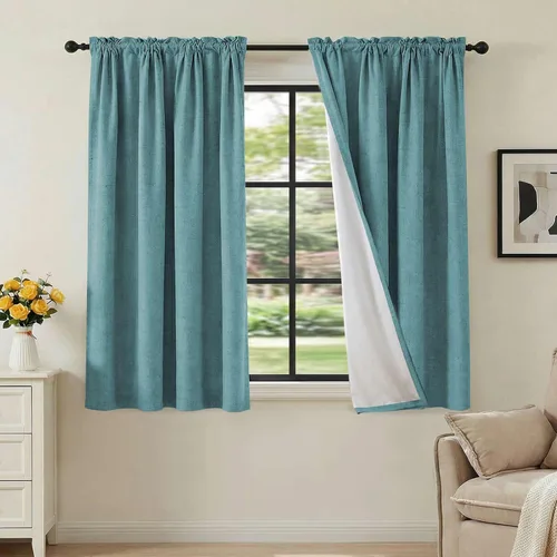 Vista 23 de H.VERSAILTEX Cortinas 100% opacas con aspecto de lino para dormitorio, bloqueo de luz completa, bolsillo para barra, cortinas de ventana gruesas