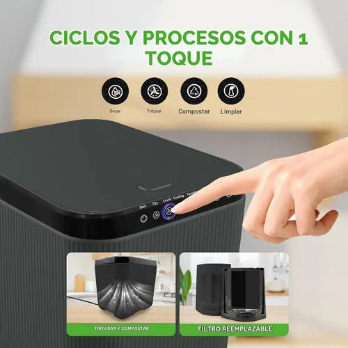 Vista 2 de NutriChef - Compostador eléctrico de cocina Reciclador de alimentos de 3 cuartos de galón Recipiente de compostaje de residuos de alimentos