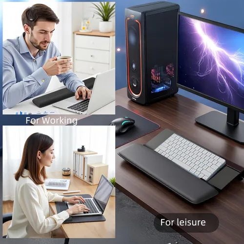Vista 5 de Soporte para reposamuñecas para teclado de computadora, juego de reposamuñecas de teclado de espuma viscoelástica, base de silicona antideslizante