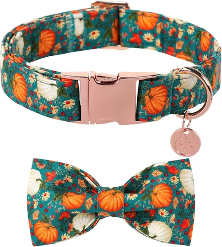 Vista 26 de DOGWONG - Collar de Acción de Gracias con Bellota y Flor para Perro, Collar de Perro de Pavo Otoñal, Collar de Calabaza de Algodón Suave y Duradero