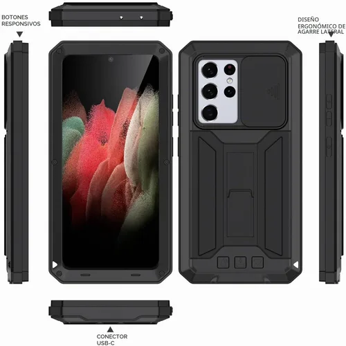 Vista 6 de Lunivop - Carcasa metálica resistente para Samsung Galaxy S21 Ultra, color negro