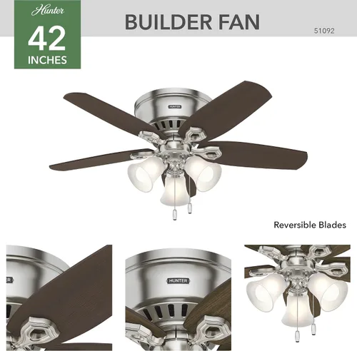 Vista 10 de Hunter - Ventilador de techo para interiores de 42 pulgadas con luces LED - Ventilador de techo con cadena de tracción, para dormitorio, sala