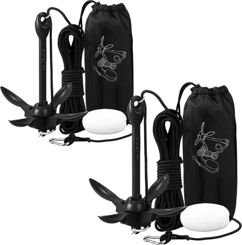 Vista 18 de Lounsweer Paquete de 2 anclajes de kayak marino de 1.5/3.5 libras, kit de anclaje plegable para barco, kayak, pesca, accesorios para botes pequeños