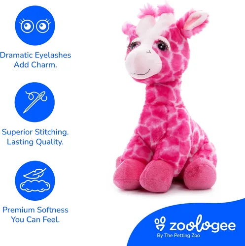 Vista 7 de The Petting Zoo Peluche de jirafa rosa, animales del zoológico de Lash'z, juguete de peluche de jirafa de 12 pulgadas