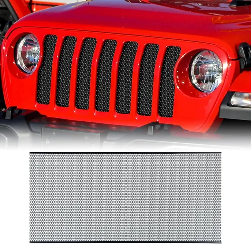 Vista 12 de AggAuto Inserto de malla para parrilla compatible con Jeep Wrangler JK JKU 2007-2018, rejilla frontal de metal de aleación de aluminio, rejilla