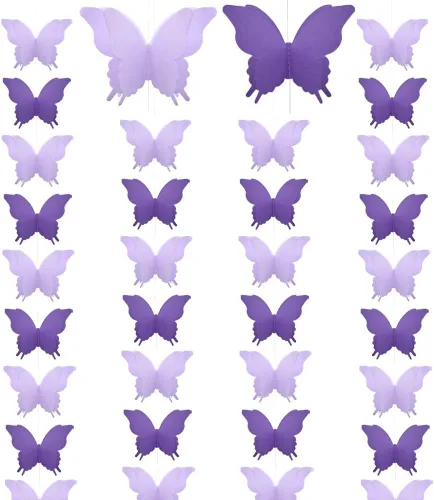Vista 9 de Guirnalda de papel de mariposa grande, 4 unidades, cortina de mariposa, para colgar, decoración colgante para Halloween, fiesta de cumpleaños, baby