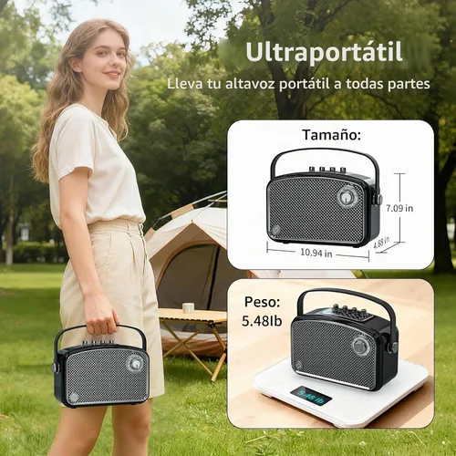 Vista 7 de Amplificador de voz potente de 120 W con 2 micrófonos UHF, altavoces Bluetooth con ajuste de graves/trable/eco, sistema de altavoces PA pequeño