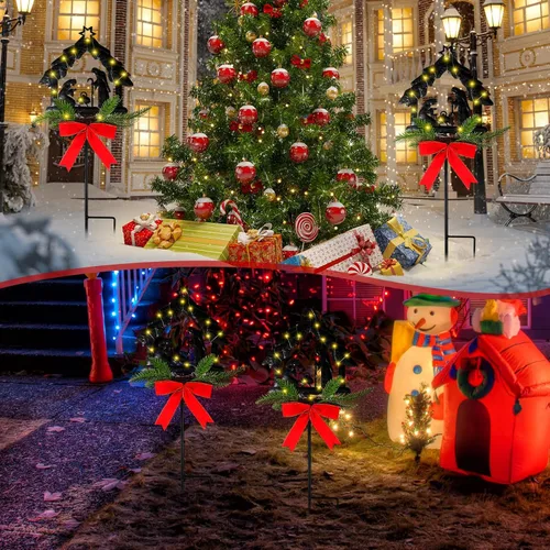 Vista 5 de Baquler 2 luces solares iluminadas de Navidad con estaca de belén, estaca de metal, impermeable, luz sagrada, decoración al aire libre con flor