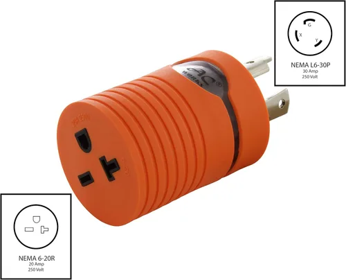 Vista 2 de AC WORKS Enchufe de bloqueo L6-30P de 30 amperios y 250 voltios a adaptador de conector hembra NEMA 6-20R 15/20 Amp 250 voltios (compacto)