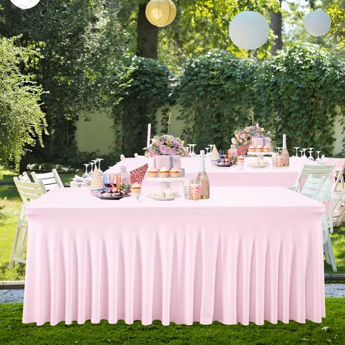 Vista 21 de Besutolife - Faldas de mesa de elastano negro para mesas rectangulares de 4 pies, diseño de una pieza, mantel para fiestas de cumpleaños, bodas