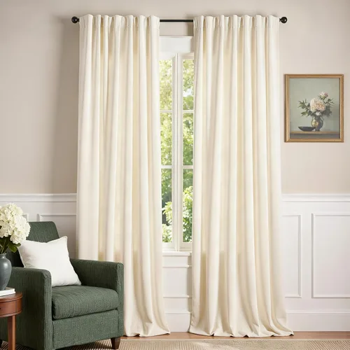 Vista 31 de Lazzzy - Cortinas de terciopelo blanco de 63 pulgadas de largo para sala de estar o dormitorio, cortinas con filtro de luz, aislación térmica