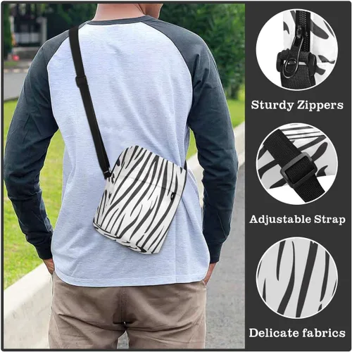 Vista 6 de Messenger Bag Crossbody Shoulder Bag Canvas Shoulder Bag Black and White Stripes for Men Women Outdoor Travel Business