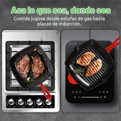Vista 2 de NutriChef Sartén cuadrada de hierro fundido esmaltado de 11 pulgadas con boquilla de goteo, para todas las estufas, marcas perfectas para parrilla