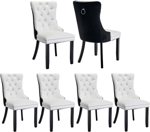 Vista 105 de Juego de 2 sillas de comedor de terciopelo beige, modernas sillas de cocina tapizadas