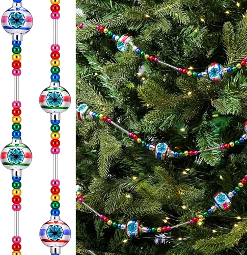 Vista 11 de 2 guirnaldas de Navidad con cuentas de vidrio vintage de 12 pies para árbol