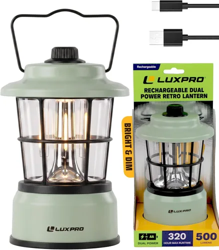 Vista 17 de LUXPRO LP1536 Linterna retro recargable de 500 lúmenes de doble potencia LED linterna de campamento (rosa, 1 paquete, recargable)