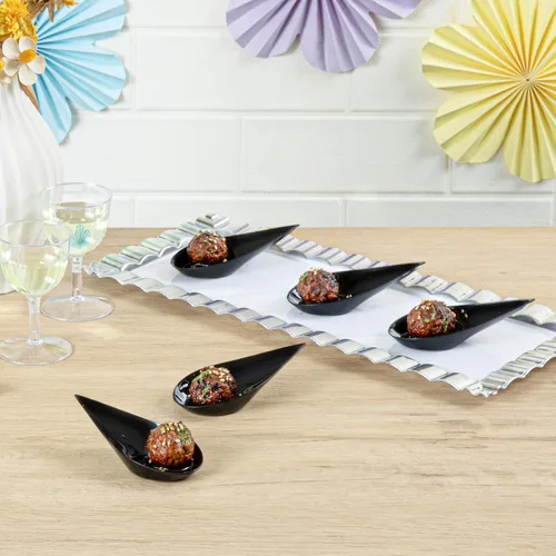 Vista 3 de Restaurantware - Cucharas de lágrima de 4 x 2 pulgadas, 20 cucharas de aperitivo - Cuenca desechable, con sangría, cucharas de degustación de Negro