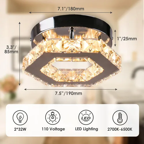 Vista 6 de Mini candelabro LED de cristal, iluminación empotrada, lámpara de techo moderna de cristal para pasillo, bar, escalera, cocina, dormitorio