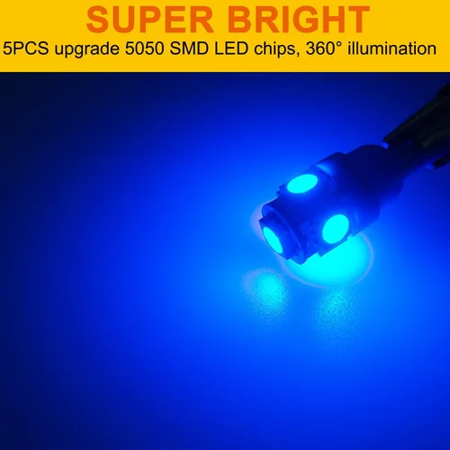 Vista 6 de Bombillas LED T10 azules para salpicadero, panel de instrumentos, calibre 2825 194 W5W, lámpara interior de automóvil con enchufes de bloqueo