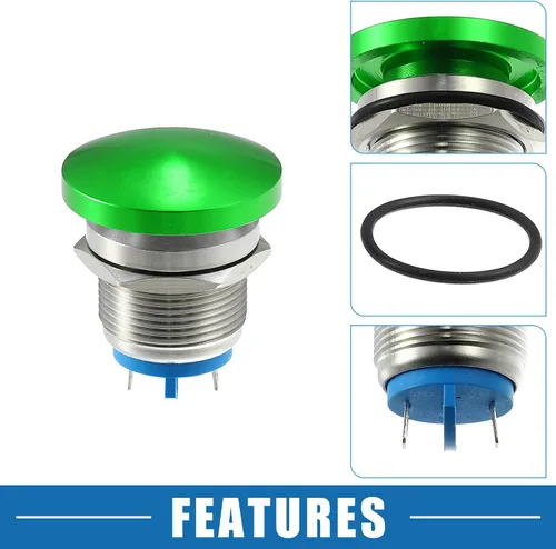 Vista 3 de Impermeable IP65 Momentaria Cabeza de Seta Interruptor de Botón para Coche Metal 0.748 in 3A 250V Botón Interruptor Verde (juego de 2)