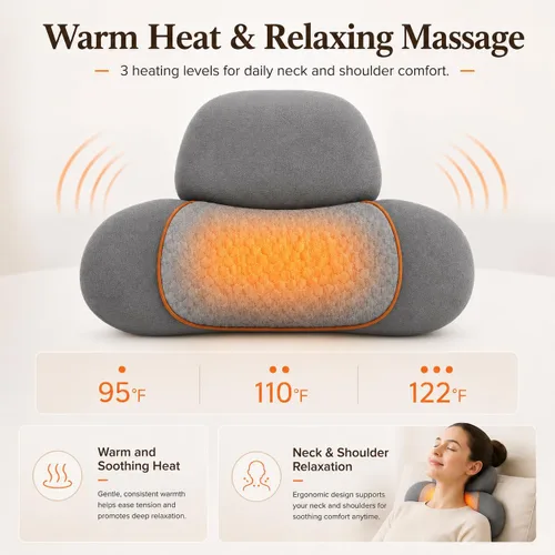 Vista 9 de Almohadas de masaje de cuello 3 en 1 con calor para aliviar el dolor de tejido profundo, corrector cervical recargable de joroba cervical, soportes