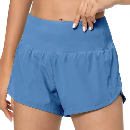 Vista 2 de GYM RAINBOW Pantalones cortos deportivos de cintura alta para mujer, ligeros, de secado rápido, para entrenamiento, gimnasio, correr, con bolsillos