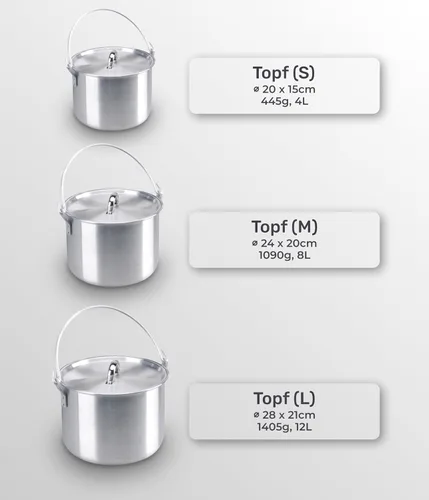 Vista 3 de AceCamp Juego de ollas de cocina ligeras de aluminio anidadas con tapa y mango plegable - 4L, 8L, 12L