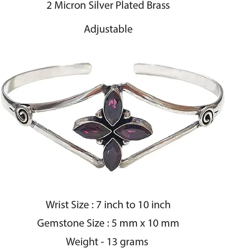 Vista 3 de Brazalete hecho a mano para mujer, diseño tribal bohemio, chapado en plata, natural natural rojo granate piedra preciosa de diseñador moderno