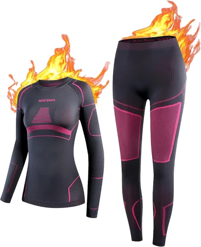 Vista 7 de NOOYME Ropa interior térmica capa base para mujeres, calzoncillos largos para clima frío Negro-Azul