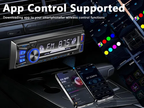 Vista 5 de Radio de coche Bluetooth Single DIN Audio estéreo para automóvil, audio para automóvil con manos libres y control de aplicación, compatible con FM