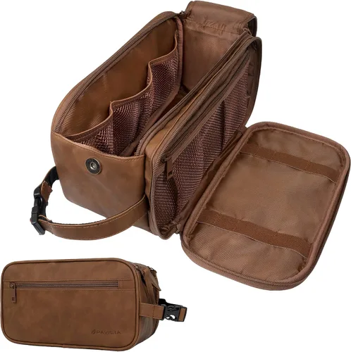 Vista 9 de PAVILIA - Neceser para hombre, kit de afeitado para viaje, neceser de viaje para hombres, organizador de artículos de aseo para el cuidado personal