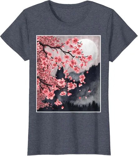 Vista 54 de Sakura - Camiseta japonesa de cerezo en flor japonesa, Negro, S