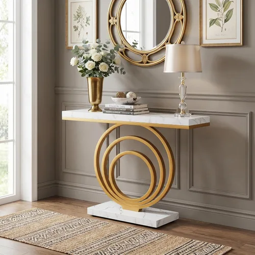 Vista 3 de Tribesigns Mesa de entrada dorada de 41 pulgadas, moderna mesa consola estrecha y larga, mesa decorativa contemporánea para sala de estar, pasillo