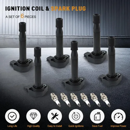Vista 5 de Paquete de 6 bobinas de encendido UF242 y bujía de iridio IZFR5K11 compatible con Honda Accord Odyssey 3.0L 3.5L V6, Acura CL TL 3.2L V6 Reemplazar