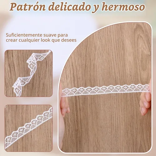Vista 7 de Rollo de cinta de encaje blanco de 30 yardas de ancho de 0.6 pulgadas de ancho, cinta de encaje de flores, para decoración de bodas, ramo y embalaje