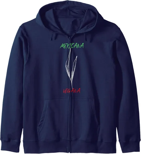 Vista 5 de Mexicana Vegana Sudadera con capucha vegana mexicana con cremallera, Negro