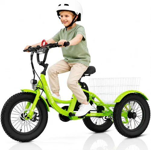 Vista 14 de MOONCOOL Triciclo eléctrico juvenil, 16 pulgadas, 250 W, E-Trike Naranja quemado