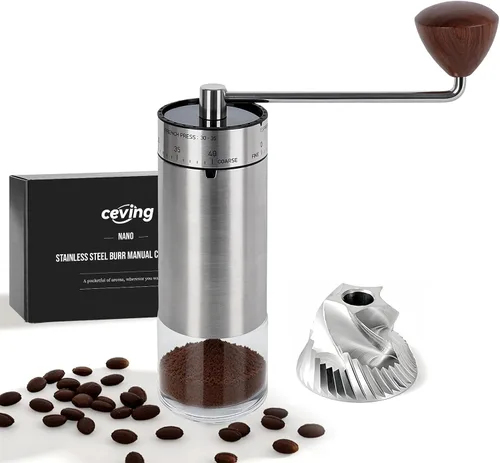 Vista 20 de Mini molinillo de café manual con 40 configuraciones ajustables, molinillo de granos de café portátil de mano con capacidad de 30g, molinillo