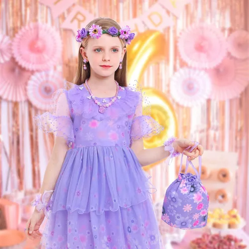 Vista 3 de KAIFUYING Isabella Encanto Costume Dress for Girls Halloween Birthday Party Outfit Cosplay Dress Up for Kids