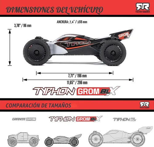 Vista 9 de ARRMA Typhon GROM 4X4 223S BLX Buggy RTR sin escobillas, color plateado