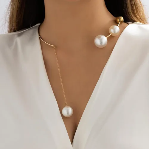 Vista 2 de Collar de perlas para mujer, gargantilla abierta de perlas, collar con colgante de perlas para niñas, collar de perlas para joyería de boda, regalo
