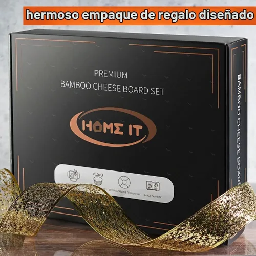 Vista 2 de Juego de regalo de tablas de embutidos de bambú, juego de tablas de carne y queso simple con accesorios de tabla de charcutería, regalos del día