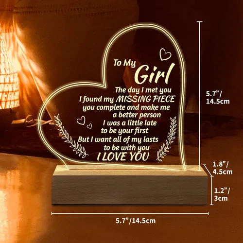 Vista 4 de Regalos románticos para novia, para mi novia, luz nocturna grabada, regalos "I Love You" para ella, lindos regalos de aniversario de cumpleaños