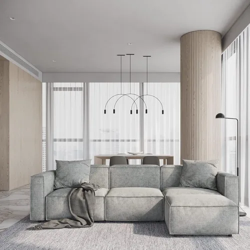 Vista 12 de Acanva Juego de Sofá Seccional Modular de Lujo para Sala de Estar, Sofá de Estilo Moderno Minimalista con Otomana y Chaise, Forma de U, Crema