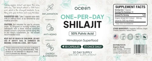 Vista 2 de Organics Ocean Shilajit Una Por Día para Hombres y Mujeres - Suplemento Natural de Shilajit para Anti-Envejecimiento, Fortaleza Ósea, Apoyo Hormonal