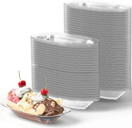 Vista 11 de Super Fun - Botes divididos de plátano reciclables, 50 unidades. Los mejores cuencos de helado desechables largos de 12 onzas. Copas de plástico 340