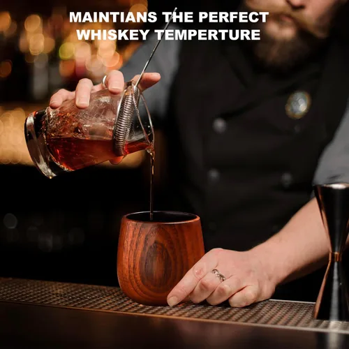 Vista 2 de Vasos de Whisky de Madera Carbonizada – Vasos de Bourbon de 6 oz para Hombres con Interior Quemado – Copas de Cóctel Old Fashioned – Regalos