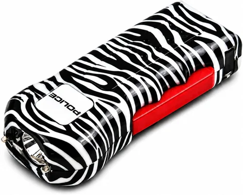 Vista 2 de POLICE Pistola paralizante para defensa personal 512 - Mini recargable de alto voltaje, compacta y resistente con linterna LED - Diseño de cebra