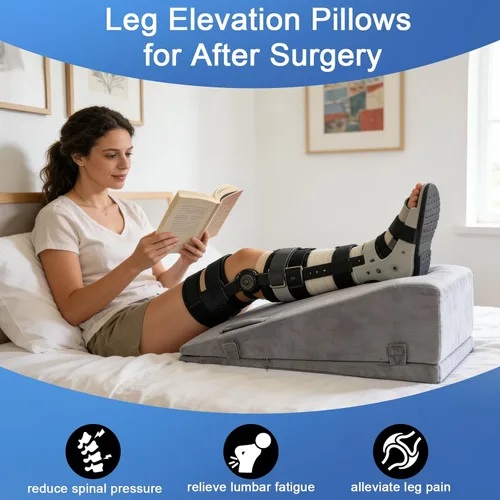 Vista 3 de Almohadas de elevación de piernas de altura ajustable para después de la cirugía, almohada de espuma para cirugía de rodilla con asas y funda