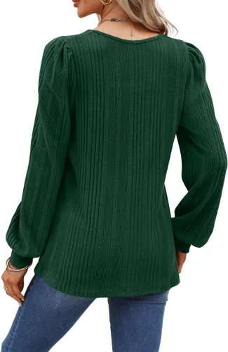 Vista 4 de WIHOLL Camisetas tipo túnica para mujer, ajuste holgado, manga larga, cuello cuadrado